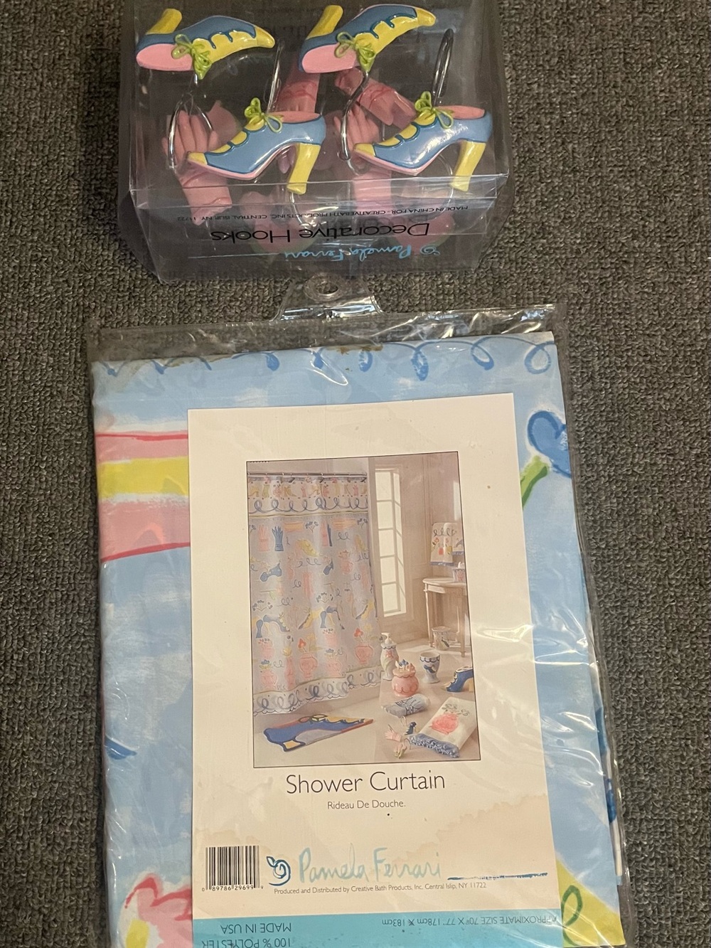 Pamela Ferrari Whimsey Shower Curtain, 100% Polyester, and Decorative Hooks Set.